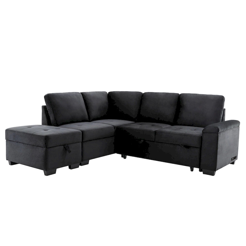 84.75  L-Shape 5 Seat Sectional Sofa with Pull-Out Bed, Storage Ottoman, Hidden Arm Storage & USB Charging