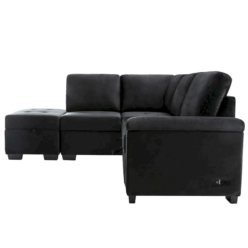 84.75  L-Shape 5 Seat Sectional Sofa with Pull-Out Bed, Storage Ottoman, Hidden Arm Storage & USB Charging