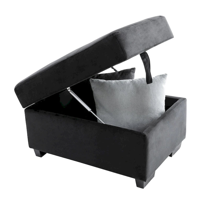 84.75  L-Shape 5 Seat Sectional Sofa with Pull-Out Bed, Storage Ottoman, Hidden Arm Storage & USB Charging