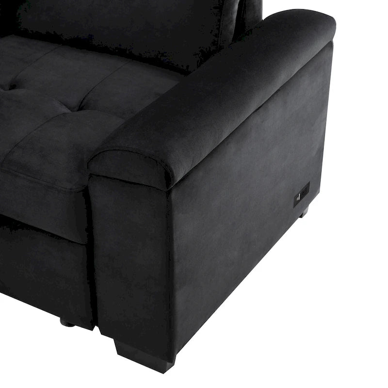 84.75  L-Shape 5 Seat Sectional Sofa with Pull-Out Bed, Storage Ottoman, Hidden Arm Storage & USB Charging