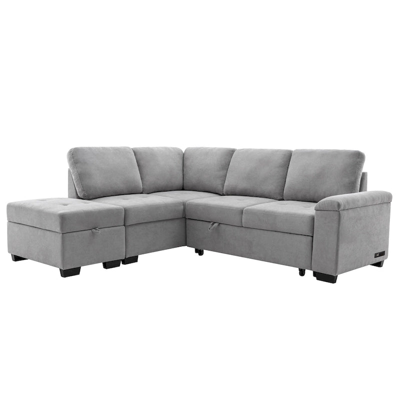 84.75  L-Shape 5 Seat Sectional Sofa with Pull-Out Bed, Storage Ottoman, Hidden Arm Storage & USB Charging