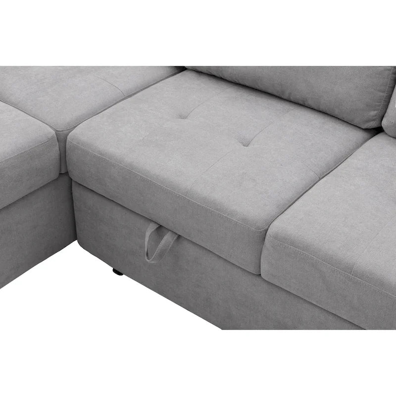 84.75  L-Shape 5 Seat Sectional Sofa with Pull-Out Bed, Storage Ottoman, Hidden Arm Storage & USB Charging