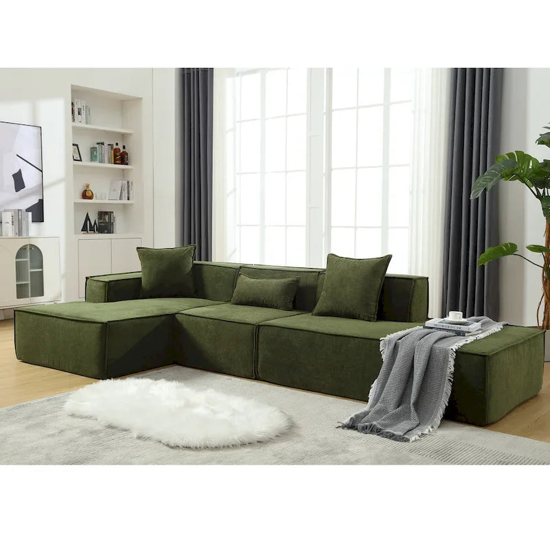 Green 129.5  Minimalist Modular L-Shaped 4 Seater Sectional Sofa Set with Chaise, Versatile Free-Combination Design