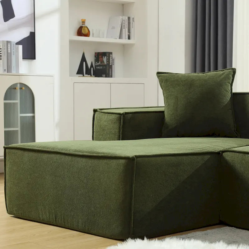 Green 129.5  Minimalist Modular L-Shaped 4 Seater Sectional Sofa Set with Chaise, Versatile Free-Combination Design