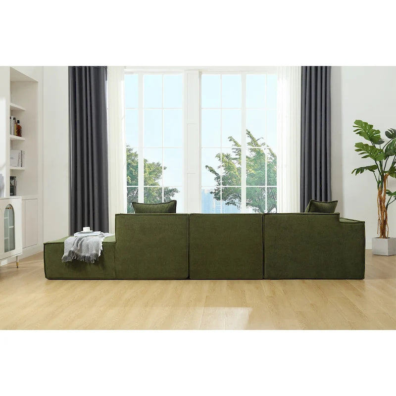 Green 129.5  Minimalist Modular L-Shaped 4 Seater Sectional Sofa Set with Chaise, Versatile Free-Combination Design