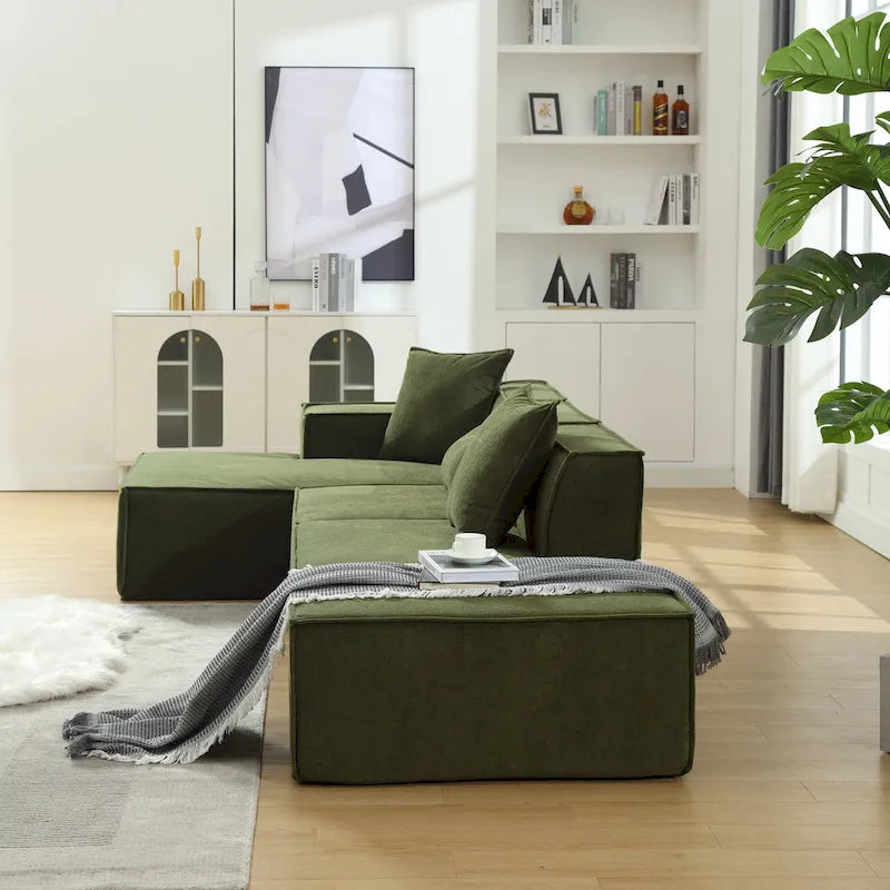 Green 129.5  Minimalist Modular L-Shaped 4 Seater Sectional Sofa Set with Chaise, Versatile Free-Combination Design