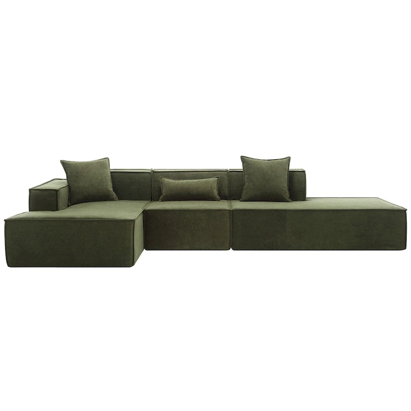 Green 129.5  Minimalist Modular L-Shaped 4 Seater Sectional Sofa Set with Chaise, Versatile Free-Combination Design