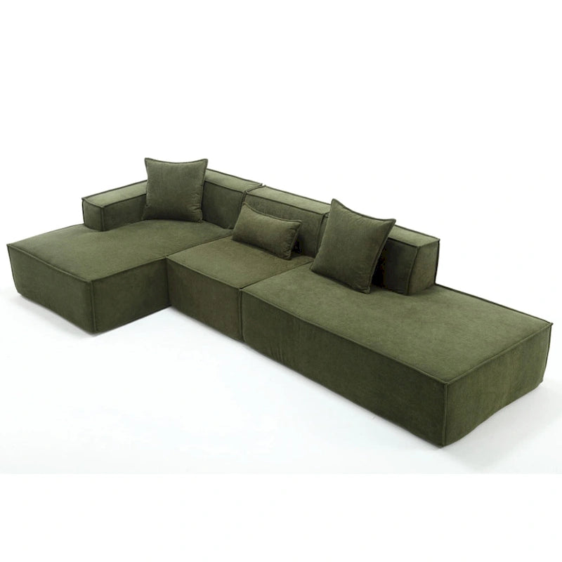 Green 129.5  Minimalist Modular L-Shaped 4 Seater Sectional Sofa Set with Chaise, Versatile Free-Combination Design