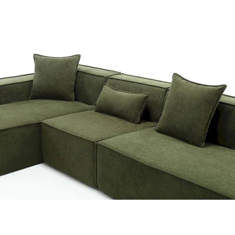 Green 129.5  Minimalist Modular L-Shaped 4 Seater Sectional Sofa Set with Chaise, Versatile Free-Combination Design