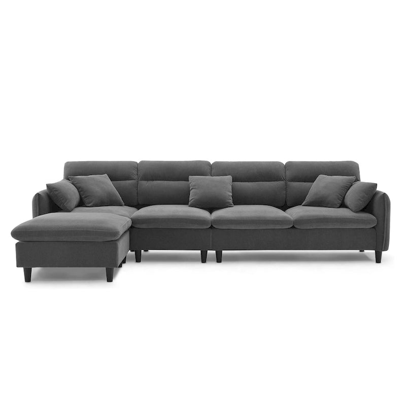 110  Modern L-Shaped Convertible 5-Seat Sectional Sofa with Removable Ottoman and 5 Cushions, Plush Chenille Fabric