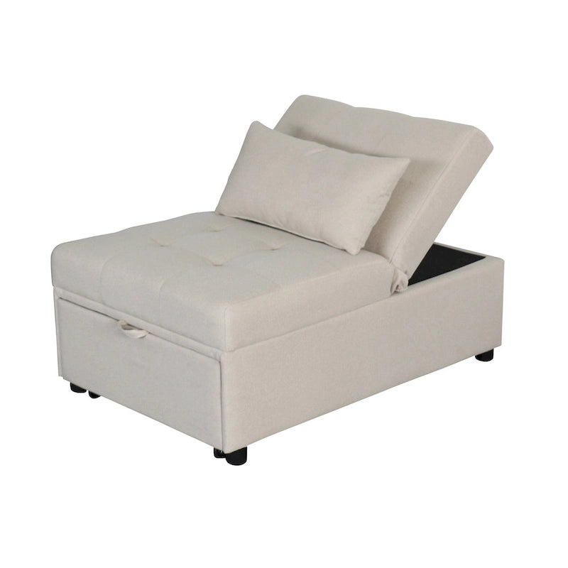 Beige Single Folding Ottoman Sofa Bed with Adjustable Back