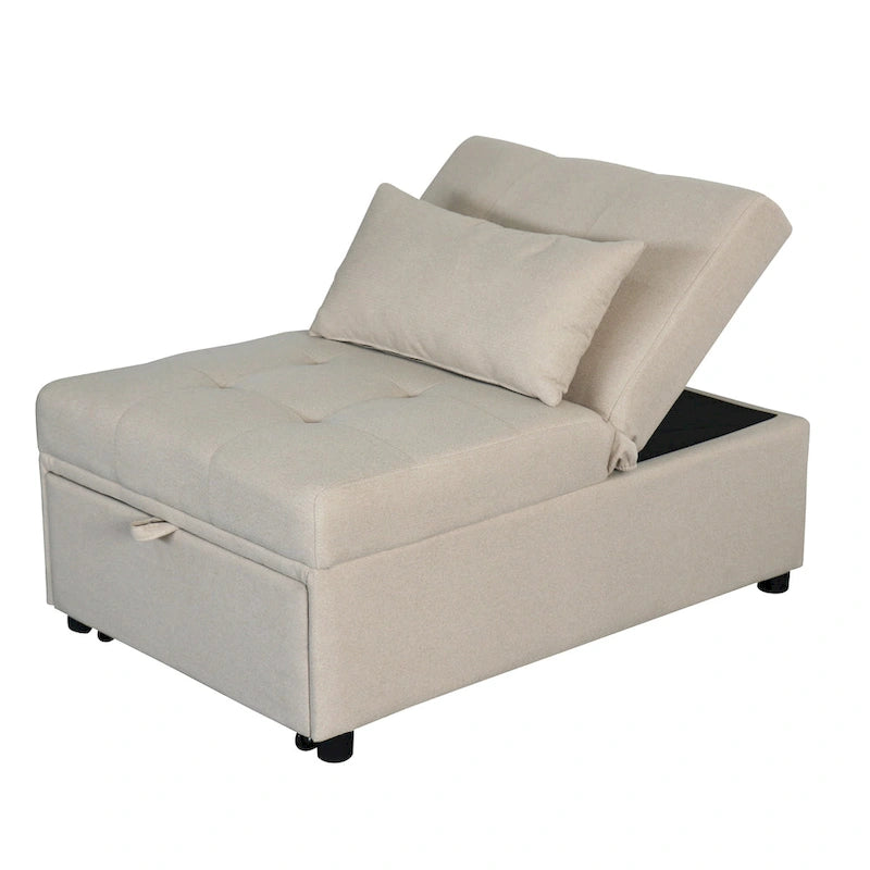 Beige Single Folding Ottoman Sofa Bed with Adjustable Back