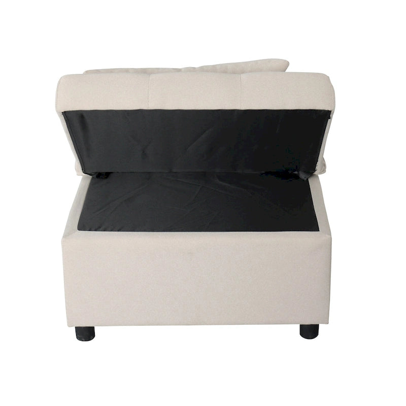 Beige Single Folding Ottoman Sofa Bed with Adjustable Back