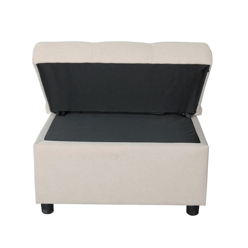 Beige Single Folding Ottoman Sofa Bed with Adjustable Back