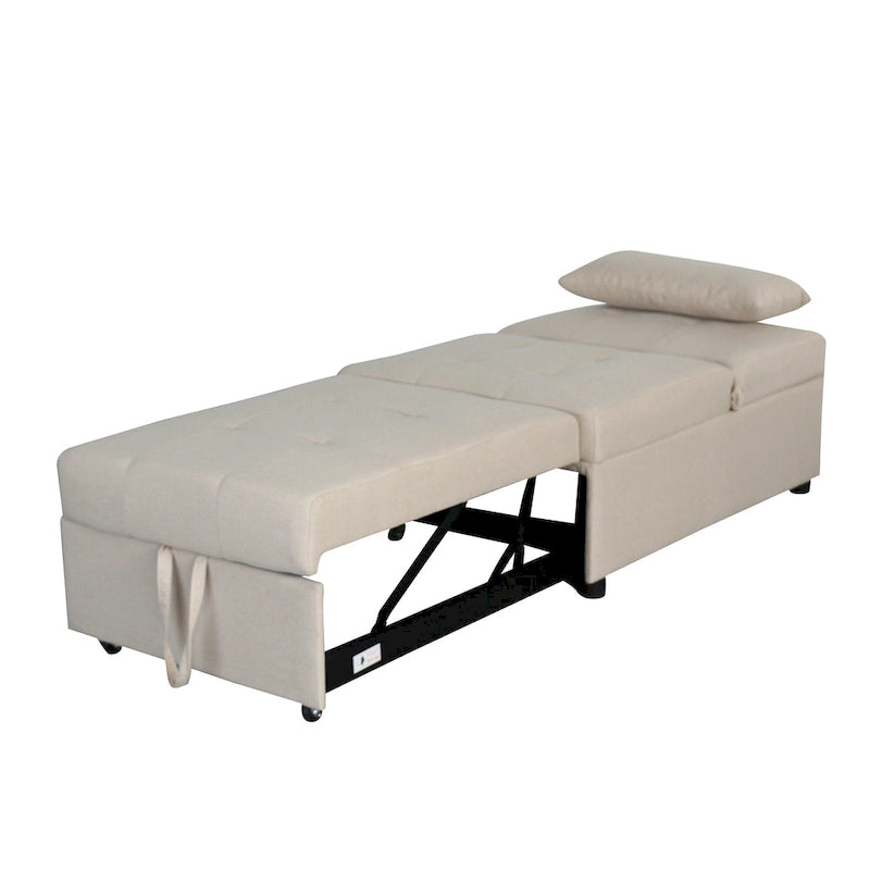 Beige Single Folding Ottoman Sofa Bed with Adjustable Back