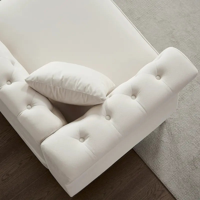 Beige 60.2  Velvet 2 Seater Sofa Couch with Metal Feet, 2 Pillows, Nailhead Trim, Solid Wood Frame and Foam Padding