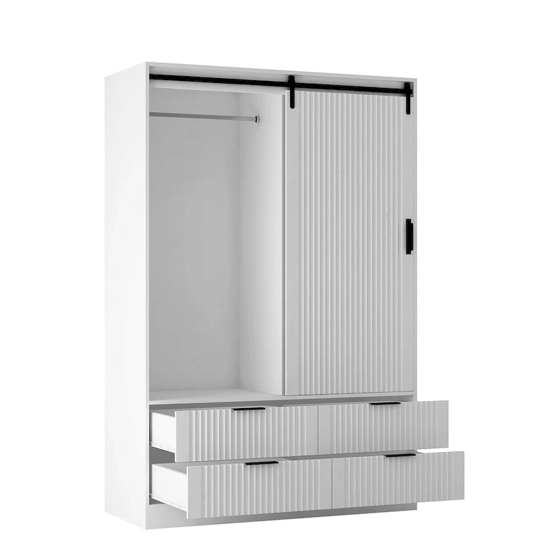 47.24  Modern Armoire with with Hanging Rod, Drawers and Open Shelves for Bedroom