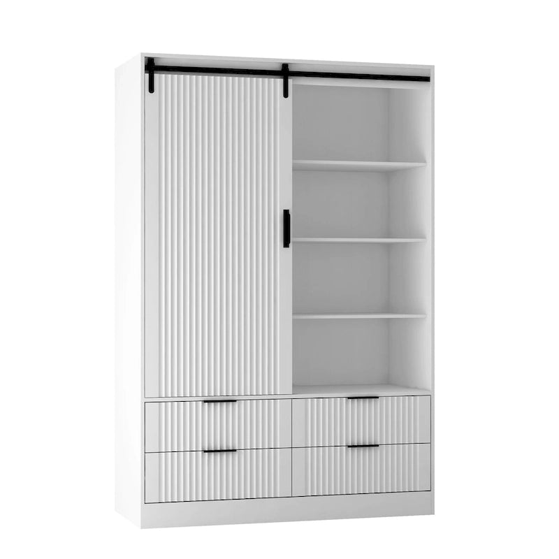 47.24  Modern Armoire with with Hanging Rod, Drawers and Open Shelves for Bedroom