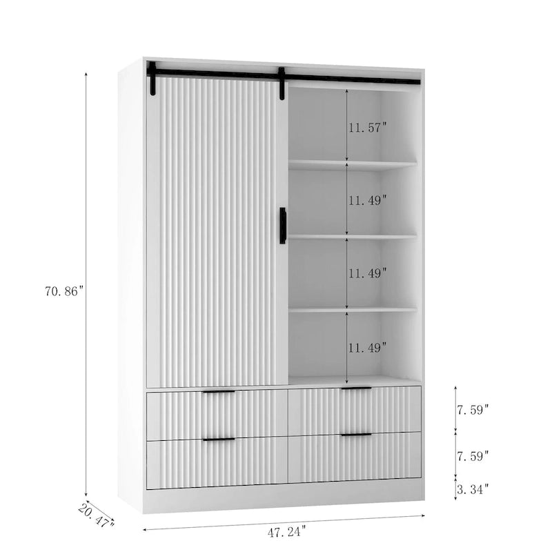 47.24  Modern Armoire with with Hanging Rod, Drawers and Open Shelves for Bedroom