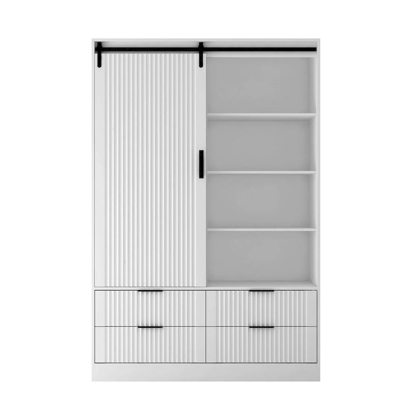 47.24  Modern Armoire with with Hanging Rod, Drawers and Open Shelves for Bedroom