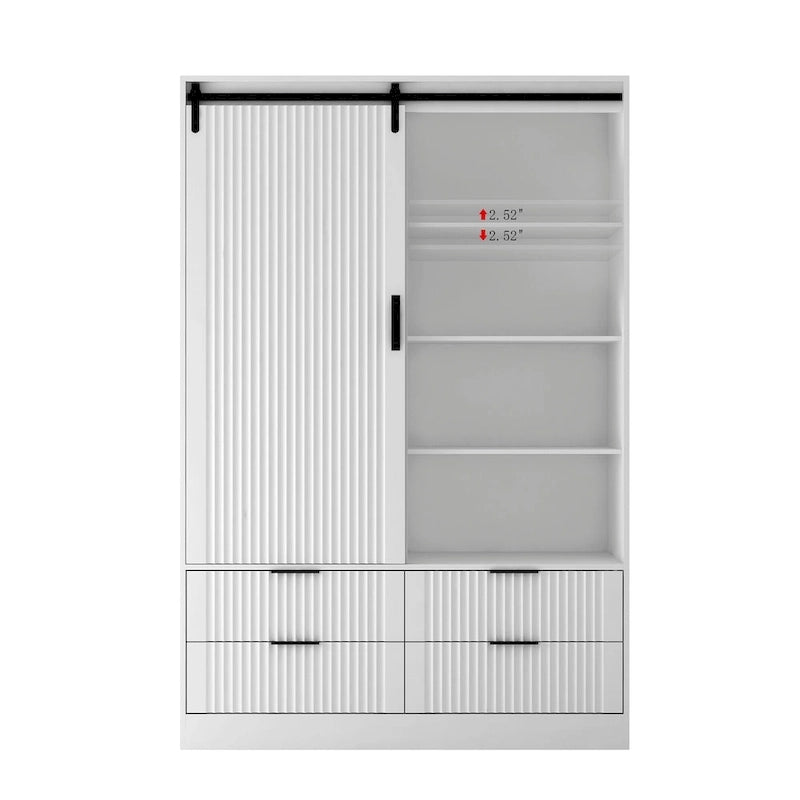 47.24  Modern Armoire with with Hanging Rod, Drawers and Open Shelves for Bedroom