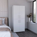 31.5  Modern Four-door Armoire with Six Shelves and Two Hanging Rods for Bedroom