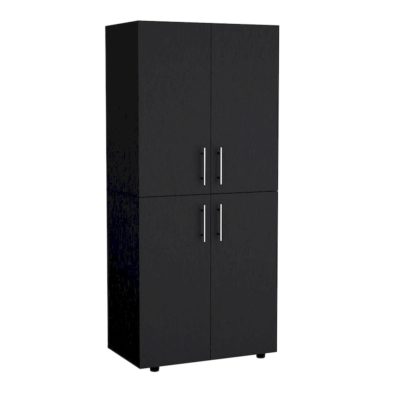 31.5  Modern Four-door Armoire with Six Shelves and Two Hanging Rods for Bedroom