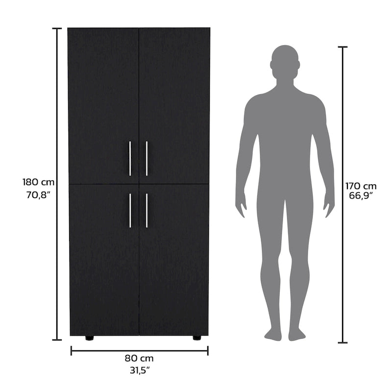 31.5  Modern Four-door Armoire with Six Shelves and Two Hanging Rods for Bedroom