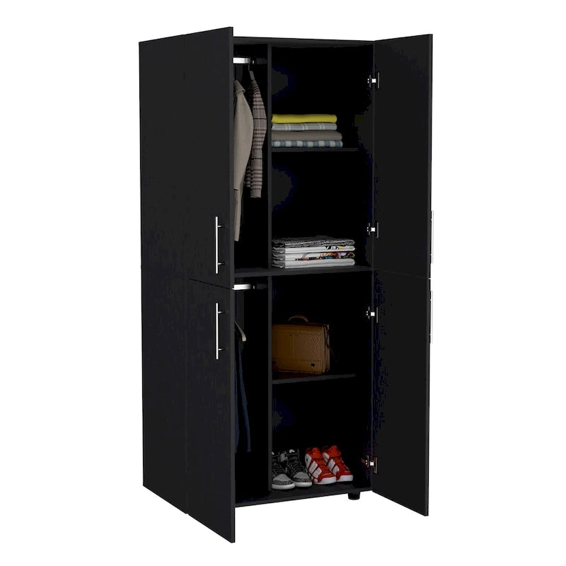 31.5  Modern Four-door Armoire with Six Shelves and Two Hanging Rods for Bedroom