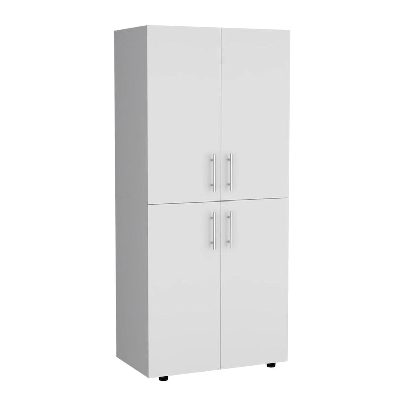 31.5  Modern Four-door Armoire with Six Shelves and Two Hanging Rods for Bedroom