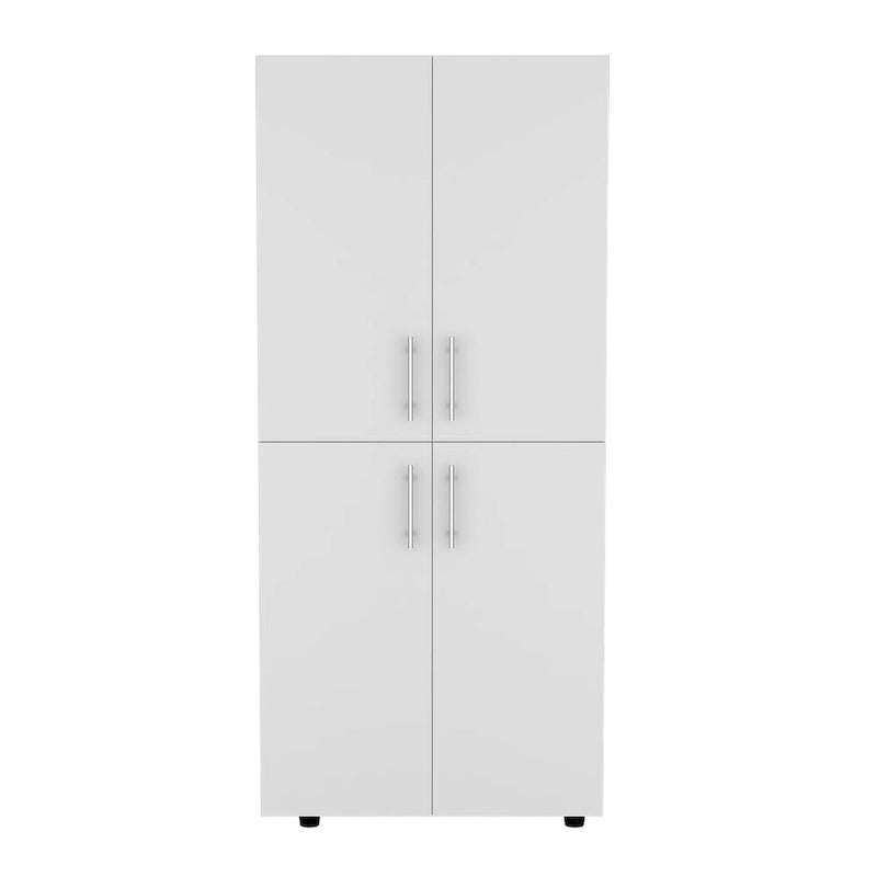 31.5  Modern Four-door Armoire with Six Shelves and Two Hanging Rods for Bedroom