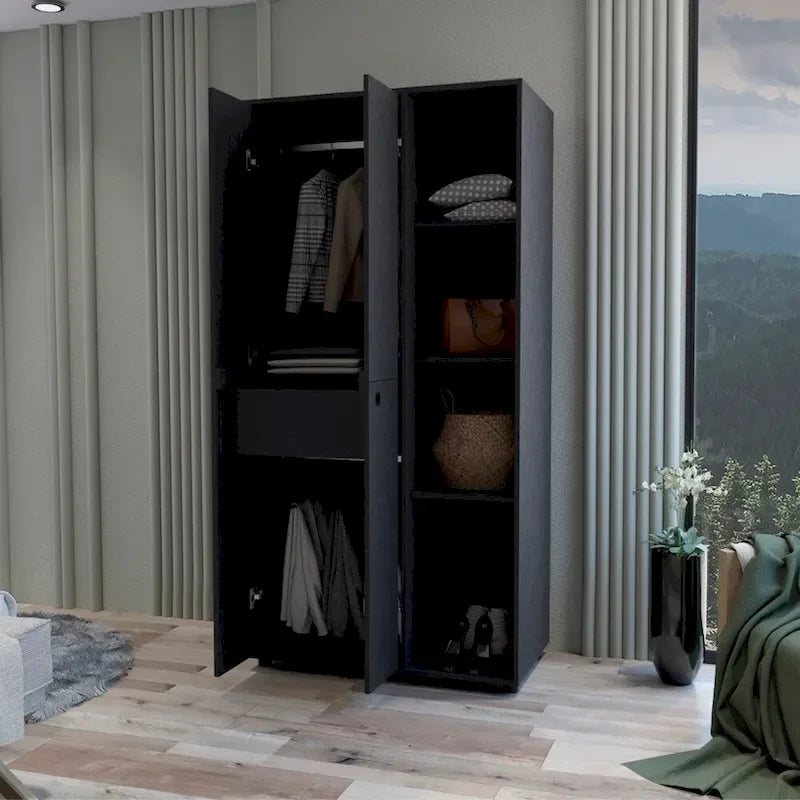 19.48  Modern Double-door Armoire with 2 Durable Metal Rods and Three Shelves