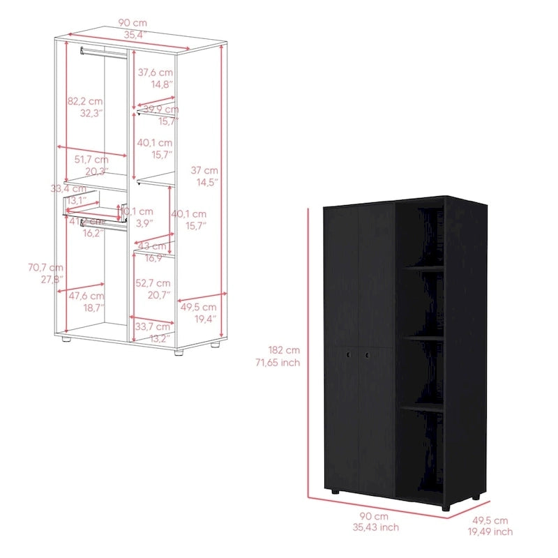 19.48  Modern Double-door Armoire with 2 Durable Metal Rods and Three Shelves