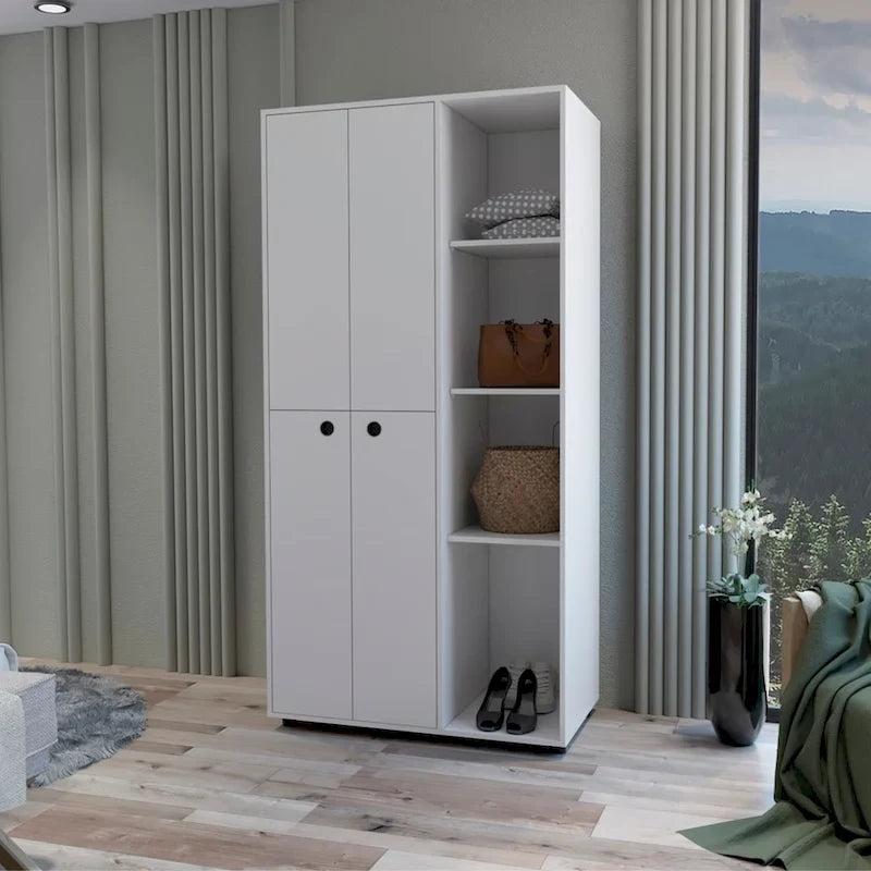 19.48  Modern Double-door Armoire with 2 Durable Metal Rods and Three Shelves