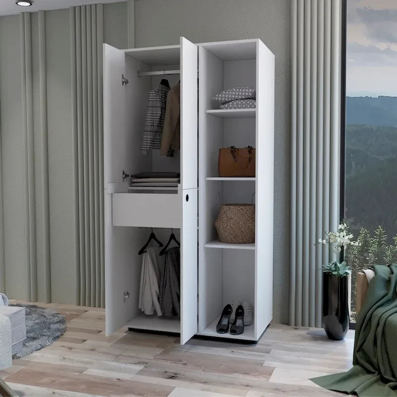 19.48  Modern Double-door Armoire with 2 Durable Metal Rods and Three Shelves