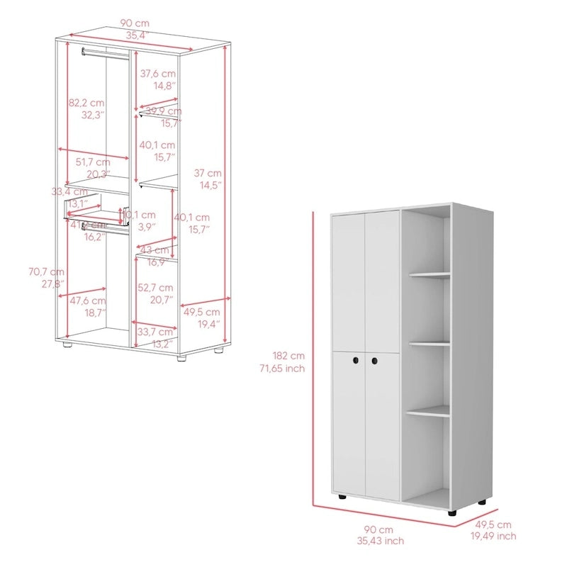 19.48  Modern Double-door Armoire with 2 Durable Metal Rods and Three Shelves