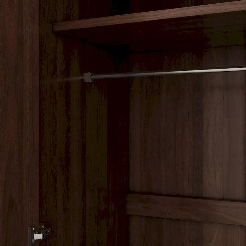 31.5  Rustic 2-Door Wooden Armoire with Hanging Rod and 3 Storage Shelves for Bedroom