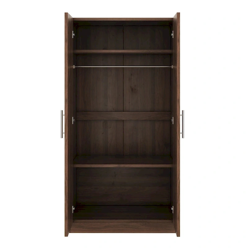 31.5  Rustic 2-Door Wooden Armoire with Hanging Rod and 3 Storage Shelves for Bedroom