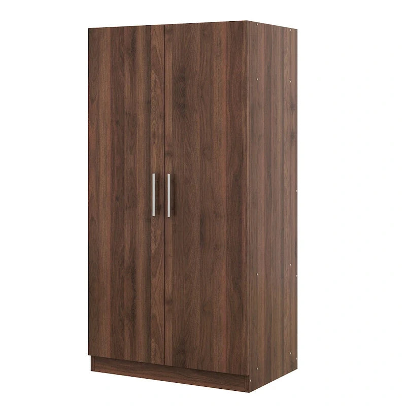 31.5  Rustic 2-Door Wooden Armoire with Hanging Rod and 3 Storage Shelves for Bedroom