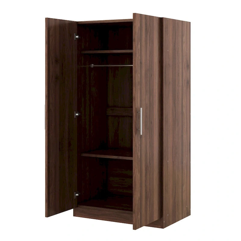 31.5  Rustic 2-Door Wooden Armoire with Hanging Rod and 3 Storage Shelves for Bedroom