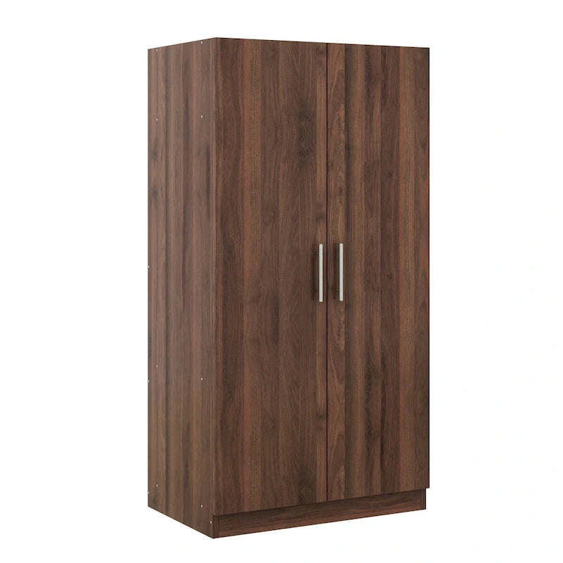 31.5  Rustic 2-Door Wooden Armoire with Hanging Rod and 3 Storage Shelves for Bedroom