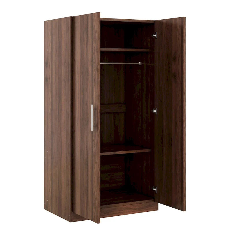 31.5  Rustic 2-Door Wooden Armoire with Hanging Rod and 3 Storage Shelves for Bedroom