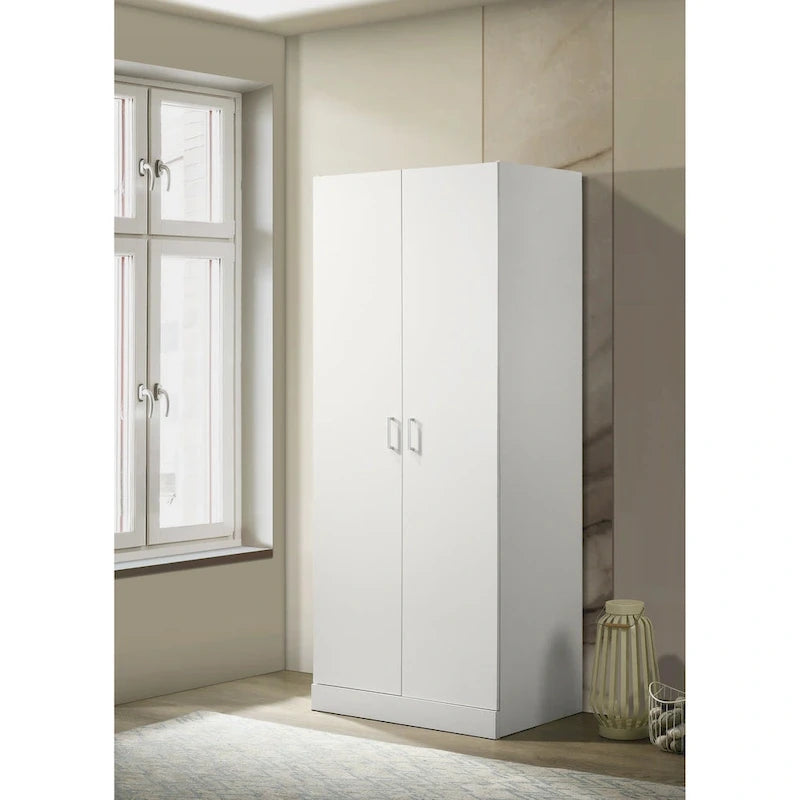 19  Modern Double-door Armoire with Storage Shelf and Hanging Rod for Bedroom