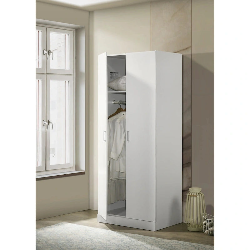 19  Modern Double-door Armoire with Storage Shelf and Hanging Rod for Bedroom