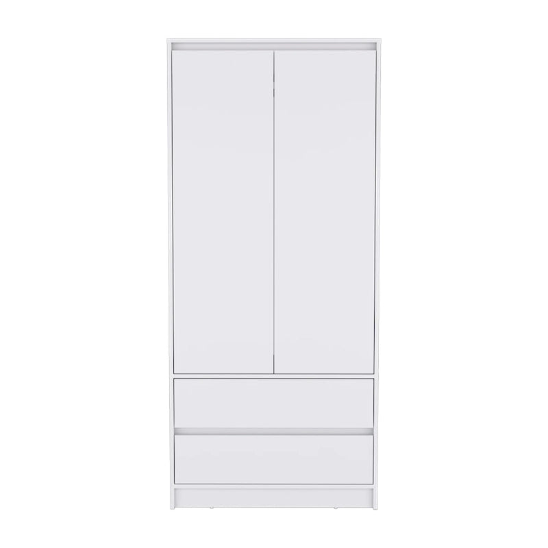 20.47  Modern Double-door Armoire with Hanging Rod and Two Drawers for Bedroom