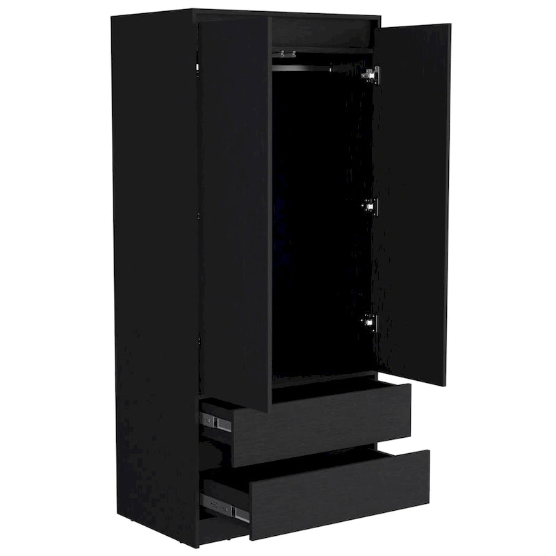 20.47  Modern Double-door Armoire with Hanging Rod and Two Drawers for Bedroom