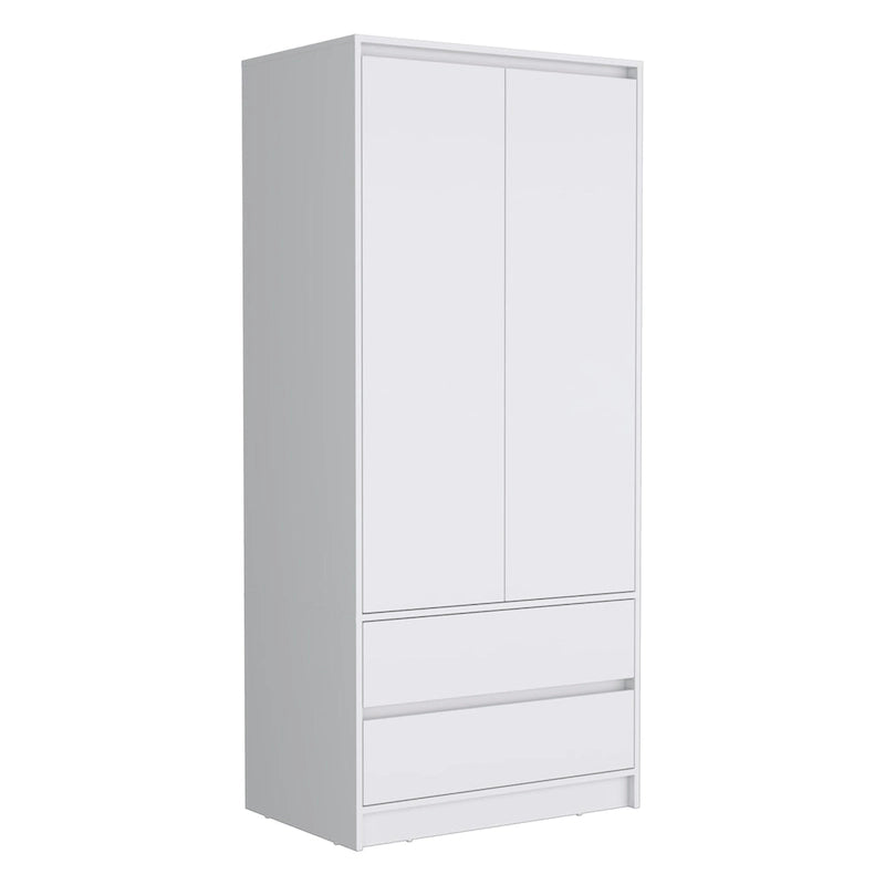 20.47  Modern Double-door Armoire with Hanging Rod and Two Drawers for Bedroom