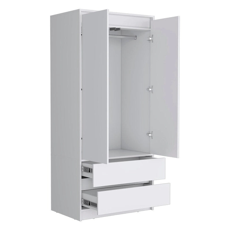 20.47  Modern Double-door Armoire with Hanging Rod and Two Drawers for Bedroom