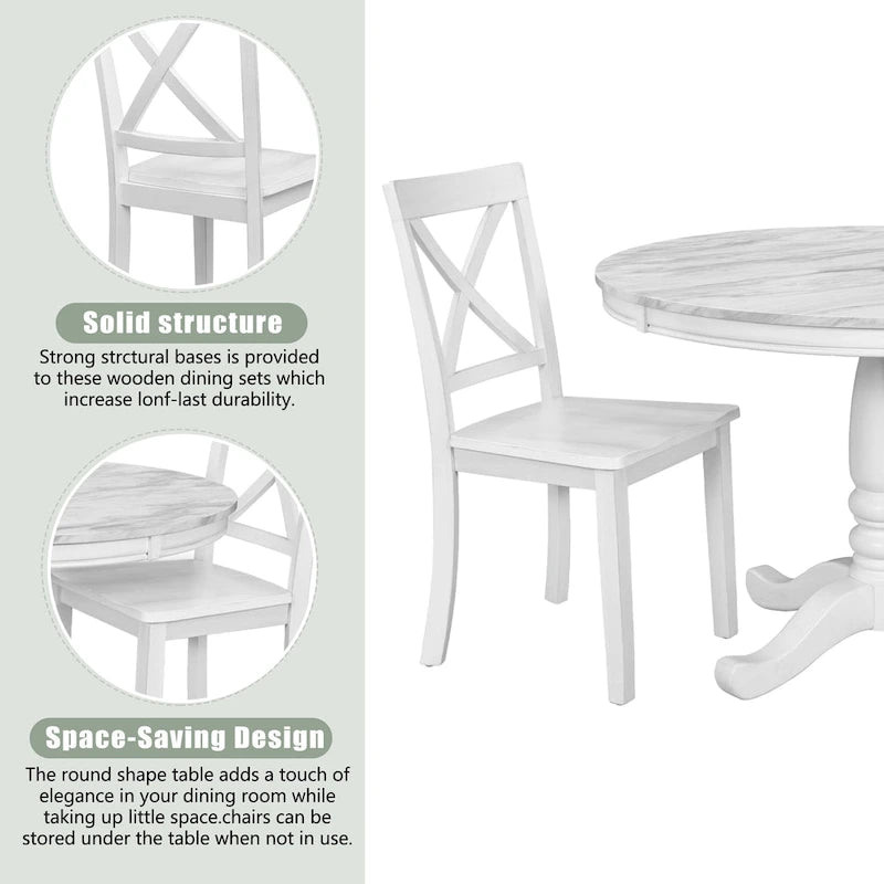 Modern Style Wooden 5-Piece Dining Set with Round Table amd 4 Upholstered Chairs