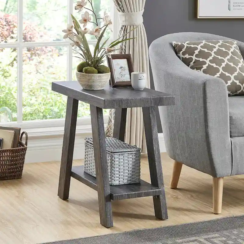 23.5  Modern Rectangular Side Table with Storage Shelf and Wide-angled Legs
